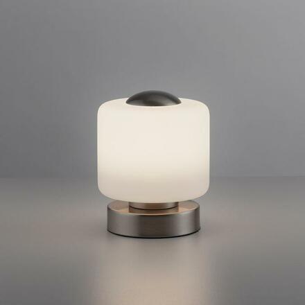 PAUL NEUHAUS LED stolní lampa stříbrná, kruhová, dotykový stmívač, nadčasový design 3000K