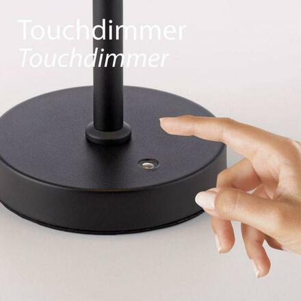 PAUL NEUHAUS LED stolní lampa USB černá na baterie dotykový stmívač paměťová funkce 3000K