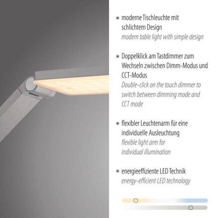 PAUL NEUHAUS LED stolní lampa SAMSKY, stříbrná, stmívatelné, nastavitelná výška, paměťová funkce 2700-5000K
