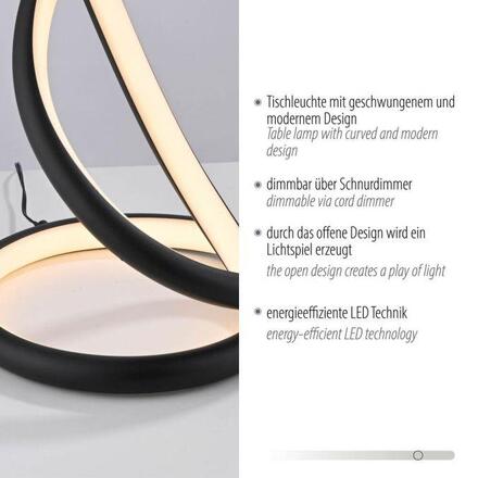 PAUL NEUHAUS LED stolní lampa TWIST, černá, noční stolní lampa, šňůrový stmívač 2700K