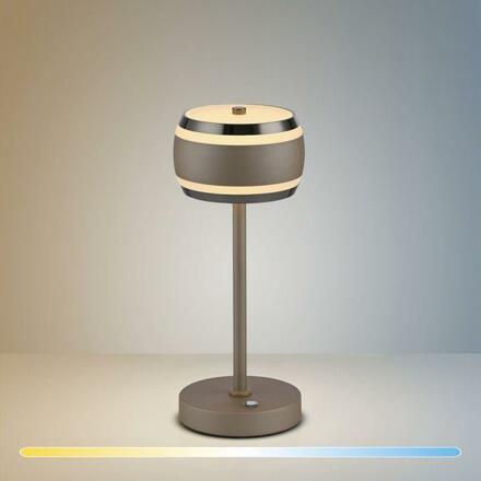 PAUL NEUHAUS LED nabíjecí stolní lampa PURE Falling Rings, bronzová, dotykový stmívač, 2200-5000K