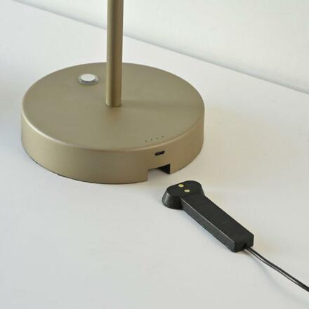 PAUL NEUHAUS LED nabíjecí stolní lampa PURE Falling Rings, bronzová, dotykový stmívač, 2200-5000K