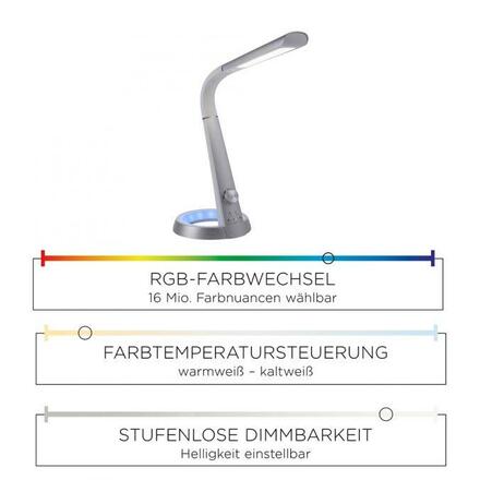 PAUL NEUHAUS Stolní lampa, stříbrná, LED stojna, stmívatelné, USB-konektor 3000-6500K 4591-95