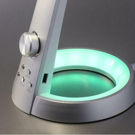 PAUL NEUHAUS Stolní lampa, stříbrná, LED stojna, stmívatelné, USB-konektor 3000-6500K 4591-95