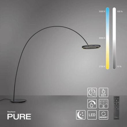 PAUL NEUHAUS LED lampa do oblouku PURE Loop-Bow, černá, stojací svítidlo, stmívatelné 2200-5000K