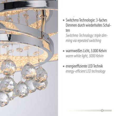 PAUL NEUHAUS LED stropní svítidlo chrom s křišťalovými přívěsky krokově stmívatelné 3000K PN 6267-17
