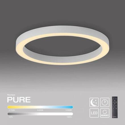 PAUL NEUHAUS LED stropní svítidlo PURE Lines kulaté, bílá, stmívatelné, dálkový ovladač s pamětí 2200-5000K