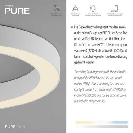 PAUL NEUHAUS LED stropní svítidlo PURE Lines kulaté bílá, stmívatelné 2200-5000K