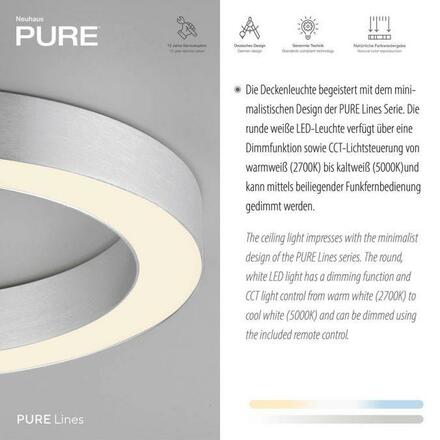 PAUL NEUHAUS LED stropní svítidlo PURE Lines kulaté, metalická šedá (hliník) 2200-5000K