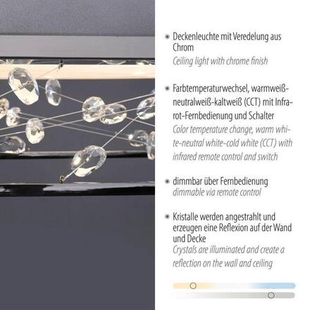 PAUL NEUHAUS LED stropní svítidlo SKINA, chrom, hranaté stmívatelné, dálkový ovladač 2700-5000K