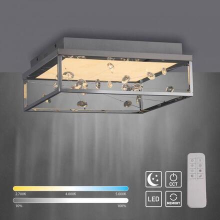 PAUL NEUHAUS LED stropní svítidlo SKINA, chrom, hranaté stmívatelné, dálkový ovladač 2700-5000K