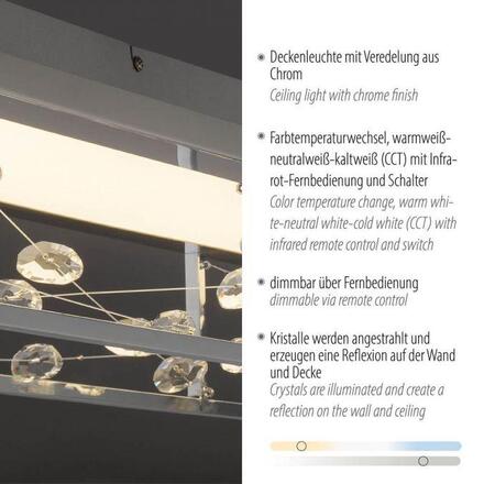 PAUL NEUHAUS LED stropní svítidlo SKINA, chrom, hranaté, stmívatelné, dálkový ovladač, paměťová funkce 2700-5000K