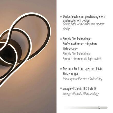 PAUL NEUHAUS LED stropní svítidlo TWIST, černá, paměťová funkce SimplyDim 2700K