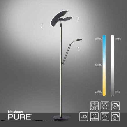 PAUL NEUHAUS PURE Mutil LED stojací lampa se čtecí lampou stmívatelné 2700-5000K antracit 678-13