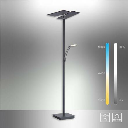 PAUL NEUHAUS LED stojací lampa antracit, nastavitelná, stmívatelná, čtecí rameno, CCT paměť 2700-5000K