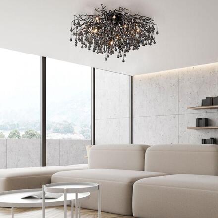 PAUL NEUHAUS Závěsné svítidlo ICICLE, černá, křišťálové přívěsky, 14-ramenné