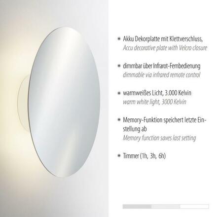 PAUL NEUHAUS LED svítidlo na baterie 25cm chrom s časovačem USB stmívatelné 3000K PN 8153-17