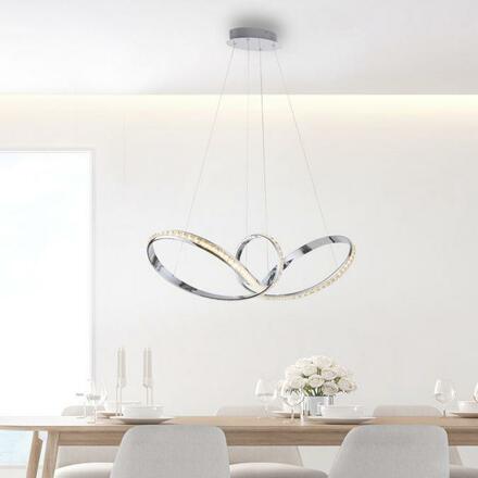PAUL NEUHAUS LED závěsné svítidlo chrom zakřivené stmívatelné křišťálový design moderní SimplyDim 3000K PN 8222-17