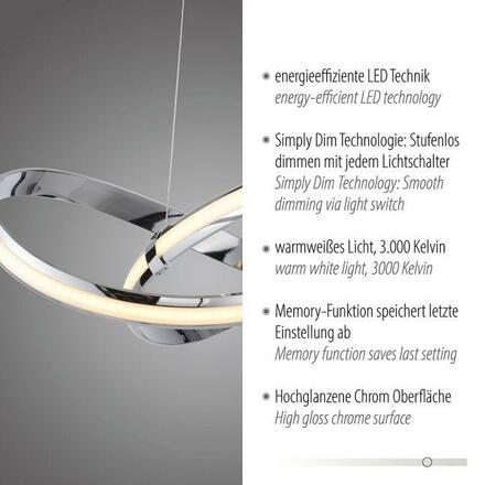 PAUL NEUHAUS LED závěsné svítidlo chrom stmívatelné paměťová funkce moderní SimplyDim 3000K PN 8291-17