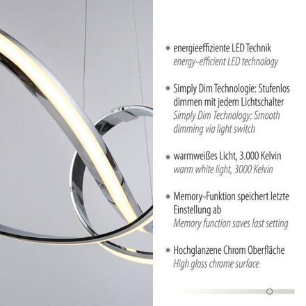 PAUL NEUHAUS LED závěsné svítidlo chrom stmívatelné paměťová funkce SimplyDim 3000K PN 8292-17