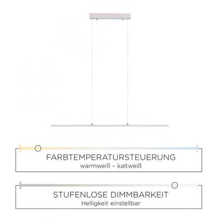 PAUL NEUHAUS PURE-LITE LED závěsné svítidlo v barvě kartáčované oceli s nastavitelnou barvou světla a bezdotykovým stmívačem 2700-5000K