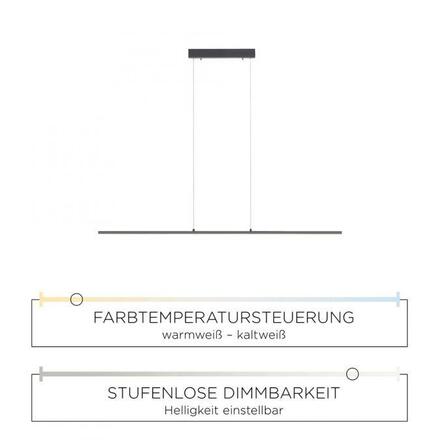 PAUL NEUHAUS PURE-LITE LED závěsné svítidlo v barvě kartáčovaného antracitu s nastavitelnou barvou světla a bezdotykovým stmívačem 2700-5000K