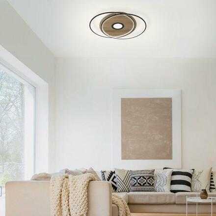 PAUL NEUHAUS Q-AMIRA LED stropní svítidlo v dekoru dřeva a oceli s nastavitelnou barvou světla stmívatelné Smart Home ZigBee 2700-5000K