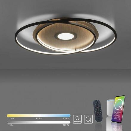 PAUL NEUHAUS Q-AMIRA LED stropní svítidlo v dekoru dřeva a oceli s nastavitelnou barvou světla stmívatelné Smart Home ZigBee 2700-5000K