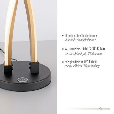 PAUL NEUHAUS LED stolní lampa černá / zlatá dotykový stmívač prohnutý design do interiéru 3000K PN 9141-18