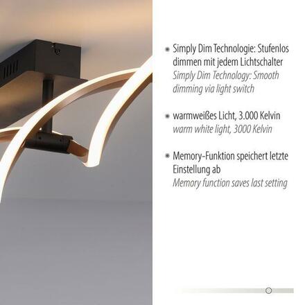 PAUL NEUHAUS LED stropní svítidlo černá / zlatá stmívatelné zakřivené paměťová funkce SimplyDim 3000K PN 9143-18