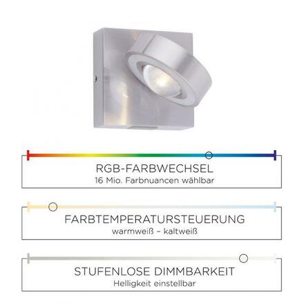 PAUL NEUHAUS LED nástěnné svítidlo Q-MIA v barvě oceli s nastavitelnou barvou světla Smart Home ZigBee RGB+3000-5000K