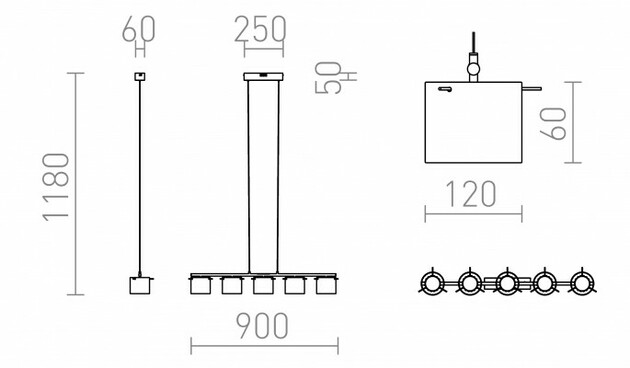 RENDL ESTRA V závěsná bílá čiré sklo 230V LED 5x5W 3000K R11678