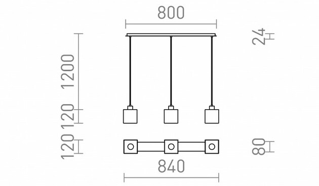 RENDL DADOS III 80 závěsná opálové sklo/chrom 230V E27 3x11W R14022