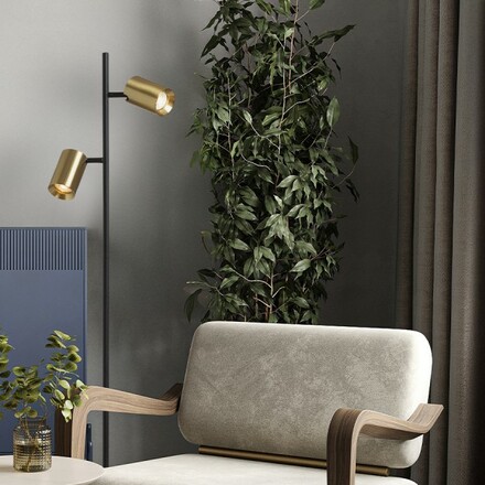 RENDL FLYNN II stojanová lampa černá/česaná mosaz 230V GU10 2x9W R14267