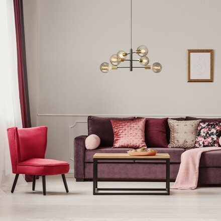 RENDL ARTEMIA 6 závěsné svítidlo černá česaná mosaz 230V E27 6x15W R14399