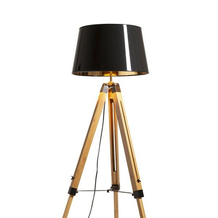 RENDL ALVIS/RIDICK stojanová lampa lampa lesklá černá zlatá fólie/bambus/černá 230V E27 15W R14501