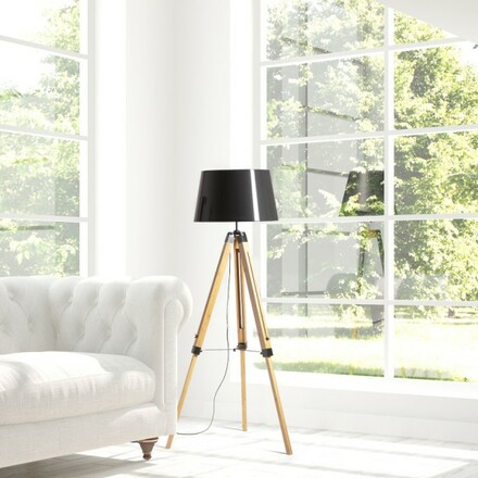 RENDL ALVIS/RIDICK stojanová lampa lampa lesklá černá zlatá fólie/bambus/černá 230V E27 15W R14501