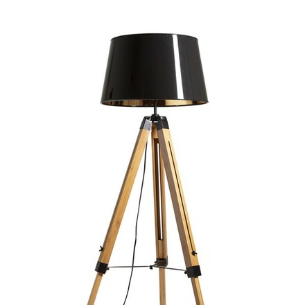 RENDL ALVIS/RIDICK stojanová lampa lampa lesklá černá zlatá fólie/bambus/černá 230V E27 15W R14501