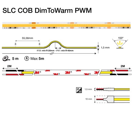 SLC LED pásek COB DimToWarm PWM 10W/m 920lm/m 1800-3000K Ra90 24V IP20 5m