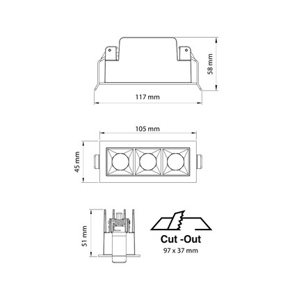 SLC vestavné LED svítidlo PIXEL X3 9 W 220-240 V 2700 K stmívatelné 36° Ra90 bílé