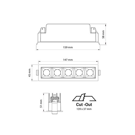 SLC vestavné LED svítidlo PIXEL X5 13 W 220-240 V 3000 K stmívatelné 36° Ra90 černé