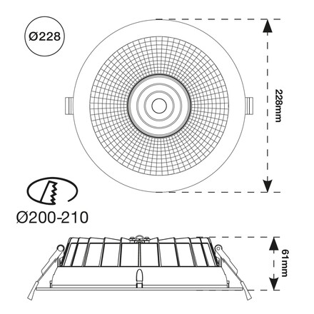 SLC vestavné LED svítidlo Shift pr.200-210 mm černé 2400lm 3000/4000K Ra80 bez driveru IP54/IP40 UGR19