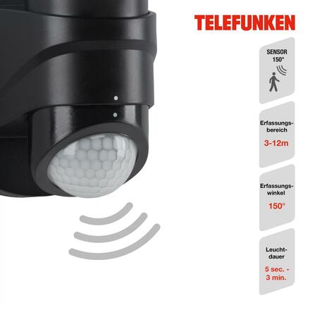 BRILONER TELEFUNKEN LED venkovní svítidlo 24 cm 16W 1600lm černá TF 304305TF