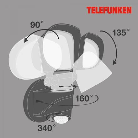 BRILONER TELEFUNKEN LED venkovní bodové svítidlo s čidlem, 21,8 cm, 20 W, černá TF 304605TF