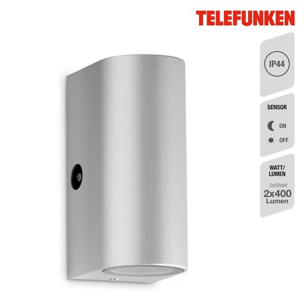 BRILONER TELEFUNKEN LED venkovní nástěnné svítidlo s čidlem, 15,1 cm, 10 W, stříbrná IP44 TF 307104TF