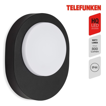 BRILONER TELEFUNKEN LED venkovní svítidlo 24,4 cm 8W 800lm černá TF 312005TF