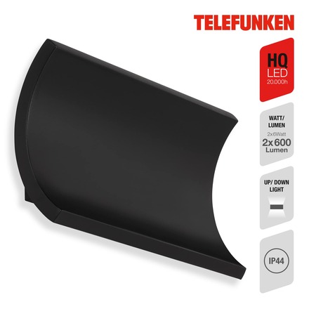 BRILONER TELEFUNKEN LED venkovní svítidlo 19,7 cm 2x6W 600lm černá TF 312805TF