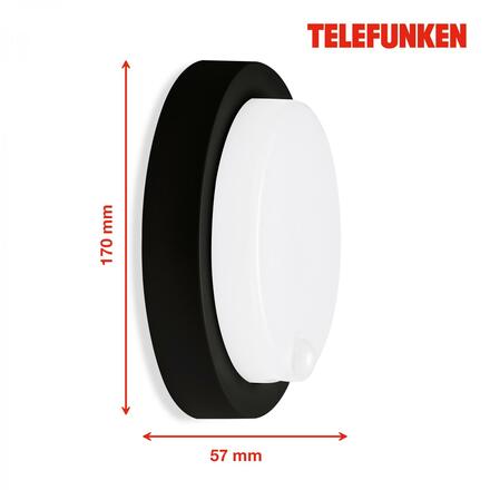 BRILONER TELEFUNKEN LED venkovní nástěnné svítidlo s čidlem, pr. 17 cm, 12 W, černá TF 315305TF