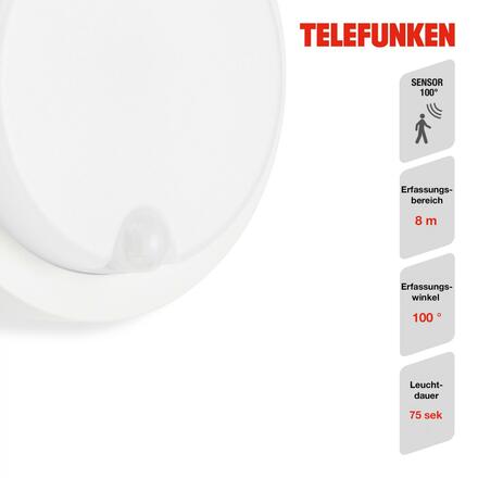 BRILONER TELEFUNKEN LED venkovní nástěnné svítidlo s čidlem, pr. 17 cm, 12 W, bílé TF 315306TF