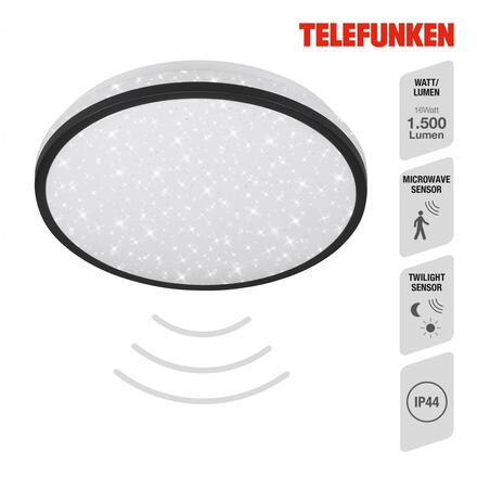 BRILONER TELEFUNKEN LED stropní svítidlo s čidlem, pr. 28 cm, 16 W, černá IP44 TF 318305TF